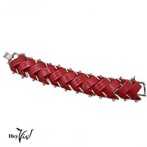 Vintage Signed 50s Coro Red Thermoset Bracelet Molded Linked 6.75" long- Hey Viv